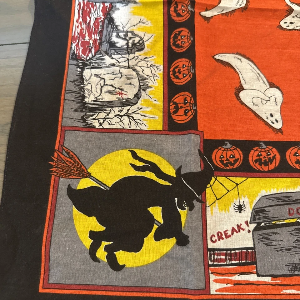 Bandana de Halloween de colección de los años 80 fantasma bruja Jack O linterna ataúd hecho en EE. UU. Foto 2 de 4