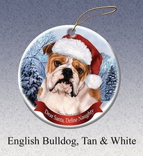 English Bulldog Dog Santa Hat Christmas Ornament Porcelain China U.s.a. Gift