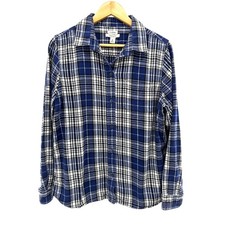 LLBean Flannel Shirt Blue Plaid Relaxed Fit Long Sleeve Women's Medium