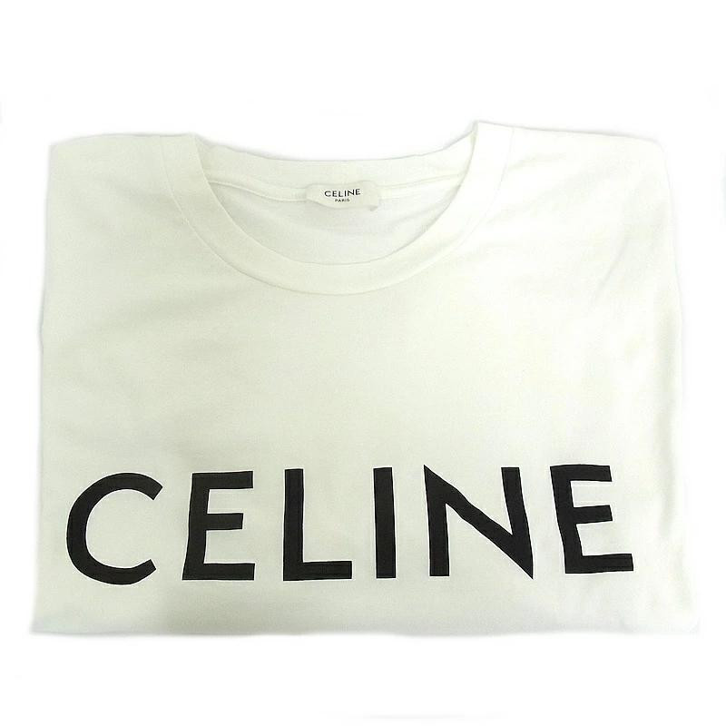 CELINE Authentic T-shirt cotton Women's Cropped White Black
