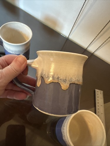 Art Studio Set Of 6 Signed Mugs Two Tone Drip Glaze Excellent! - Picture 8 of 22