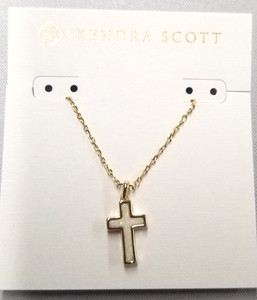 Authentic Kendra Scott 14K Gold Plated Cross Opal Lab Grown Pendant Necklace 19"