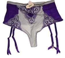 NWT VTG 2013 Victoria  s Secret SILKY NYLON Hi waist thong Satin Garter PANTY L