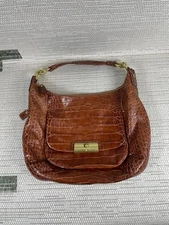 Coach Hobo Bag Kristin Brown Embossed Croc Leather Top Zip Inner Pocket Shoulder