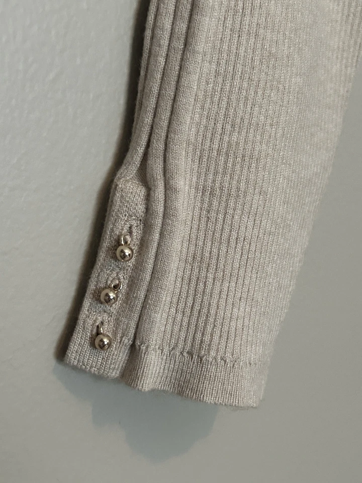 White House Black Market Beige Ribbed Stretch Long Sleeve Turtleneck Sweater XL - Image 2 of 4