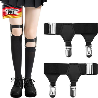 Einstellbare Sockenhalter Paar mit 2 Clips für Herren Damen, Schwarz, flexibel