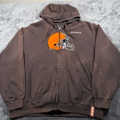 Vintage Cleveland Browns NFL Football Hoodie Mens XL Brown Fleece Lined Full Zip