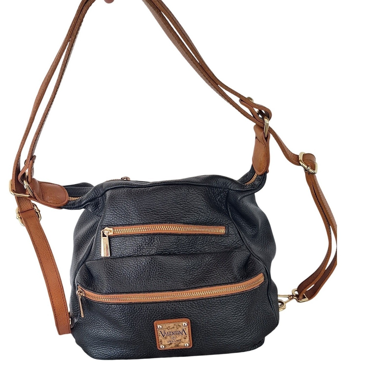 Valentina Black Brown Leather  Convertible Backpack Shoulder Bag