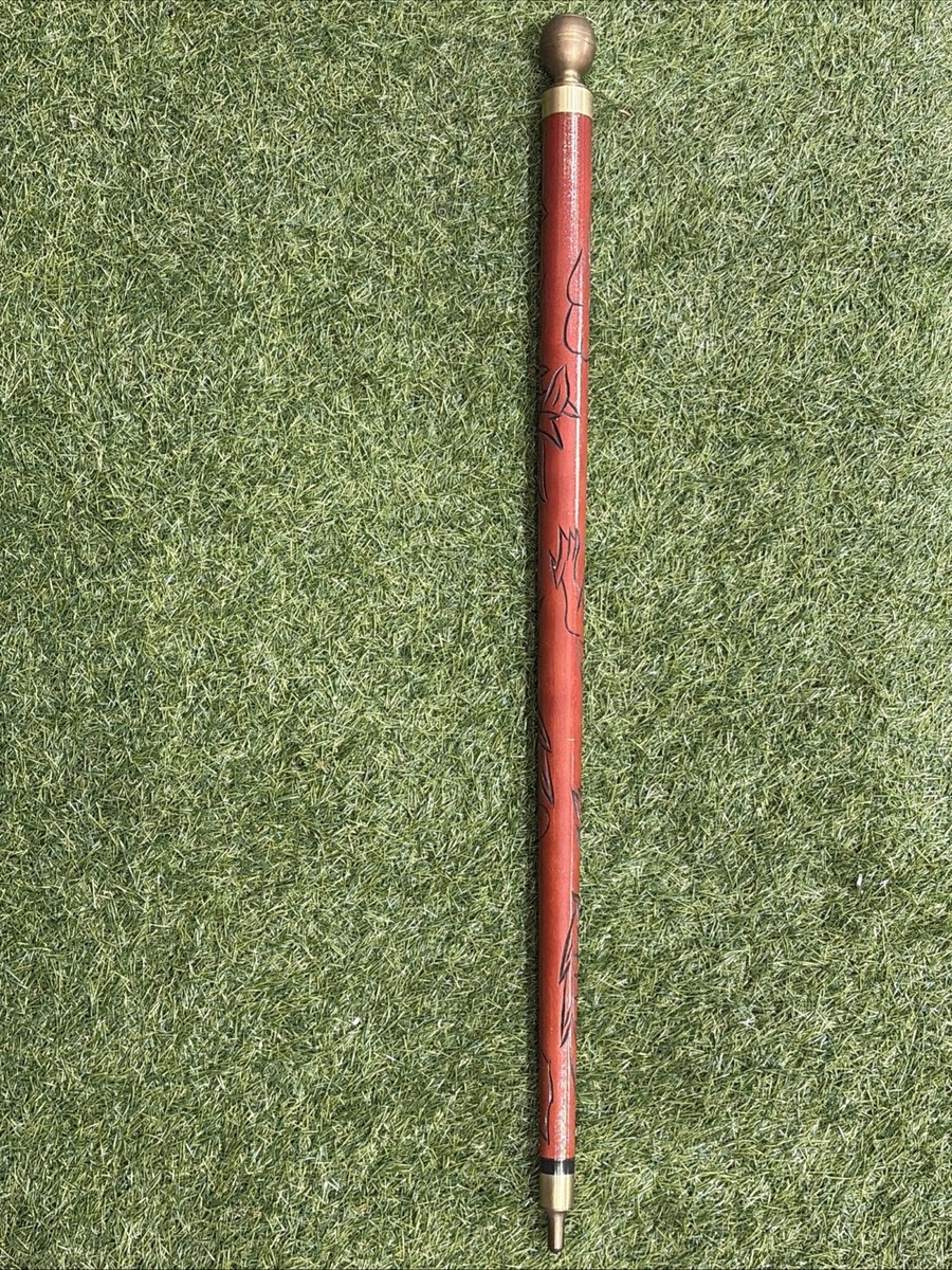 Vintage Wood-Carved Dragon Walking Stick Concealed Pool Cue w/ Brass Top - USED