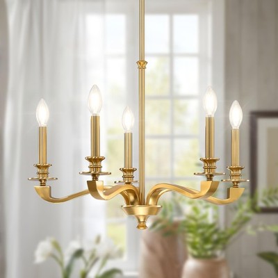 Gold Chandeliers for Dining Room, 25.5 Inch Vintage Gold Chandelier Light Fix...