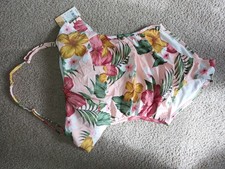 Kona Sol Pink Floral Ruffle Bandeau High Coverage One Piece Swimsuit Swimwear M