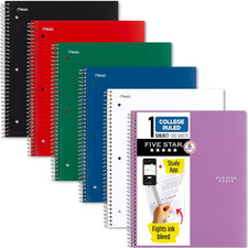 Spiral Notebook  Study App, 6 Pack, 1 Subject, College Ruled Paper, 8-1/2" X 11