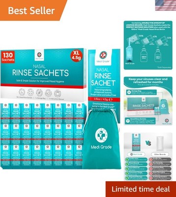 130 x Isotonic Saline Packets for Simple Nasal Rinse - Convenient Storage Bag