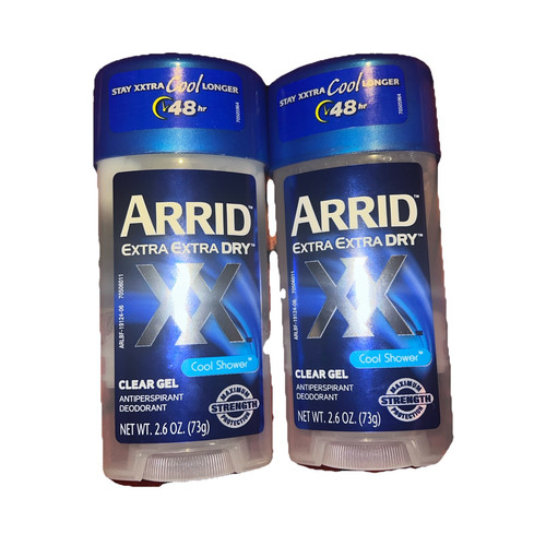 New ARRID Extra Extra Dry Deodorant Clear Gel 48h COOL SHOWER Two STICKS