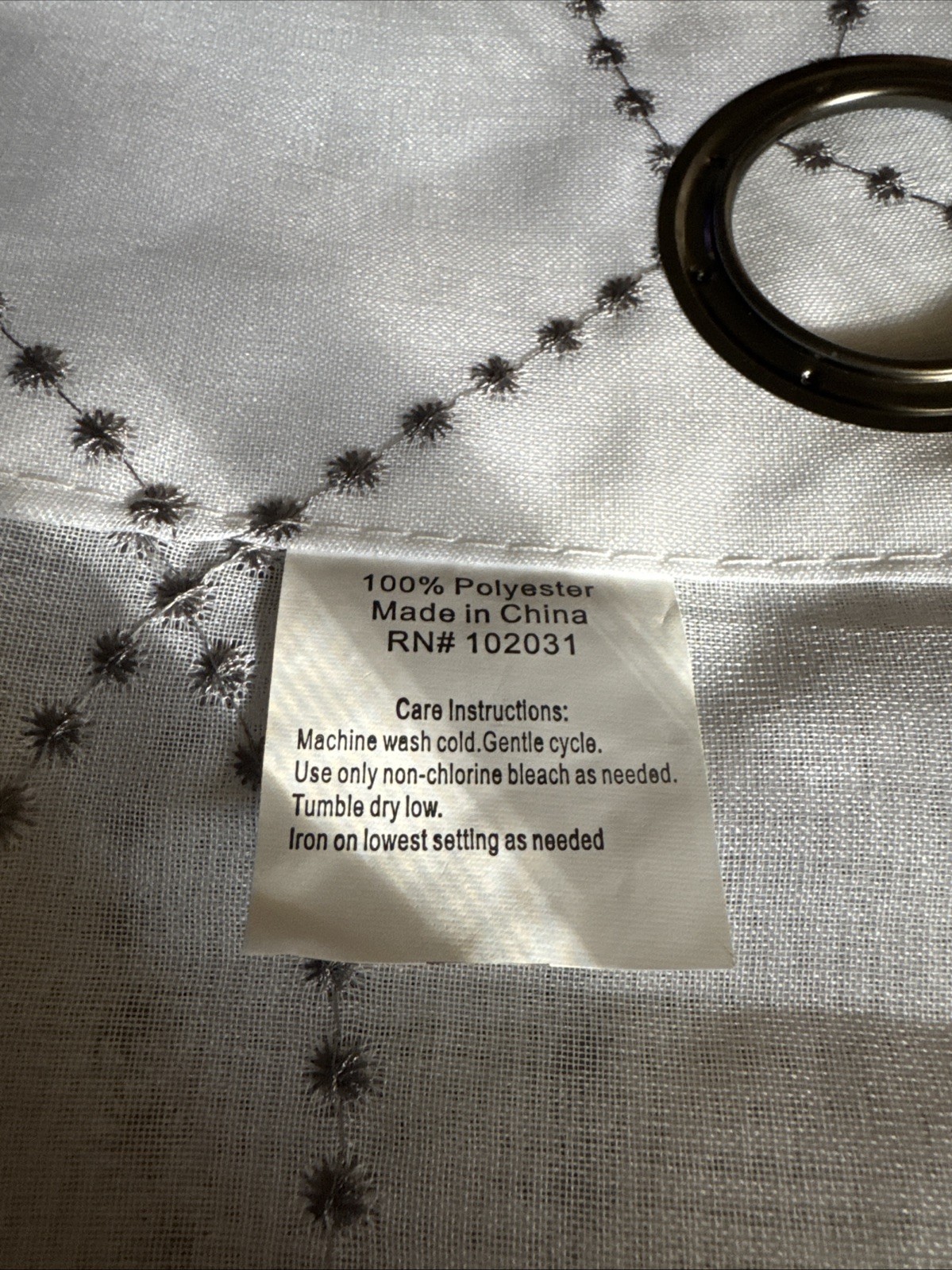 1 - Curtain panel White And Gray Sheer pattern Grommet 38"x84" NWOT