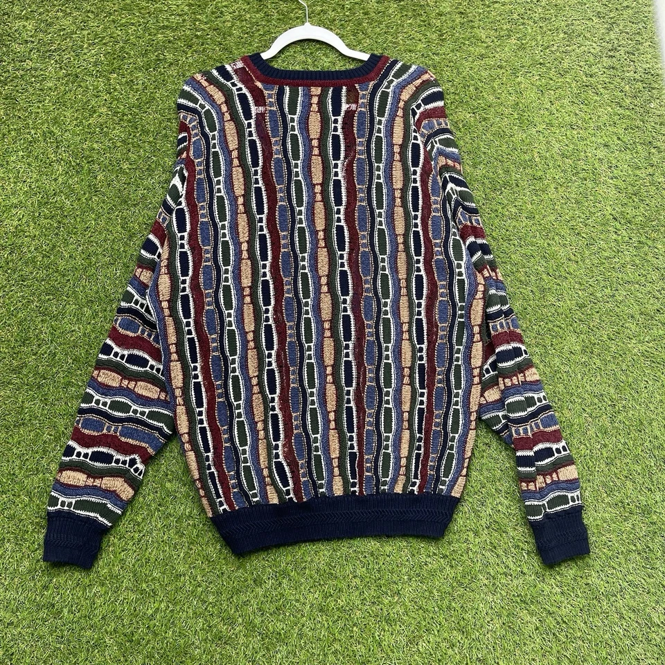 Vintage Cotton Traders 3D Knit Sweater Mens Large Coogi Style Chunky 90s y2k - Image 2 of 4