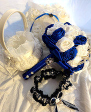 SET Bridal Wedding Bouquet Rhinestone Throw Toss Crystal Satin PLUS Flower Girl