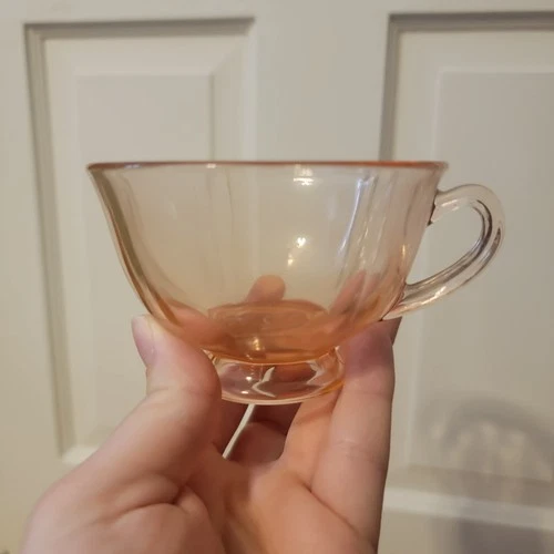 Set Of 6 Pink Depression Glass Tea Cups
