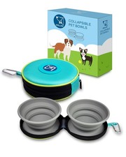 Portable 2 in 1 Pet Bowls with Zipper Carrying Case and Carabiner, Collapsibl...