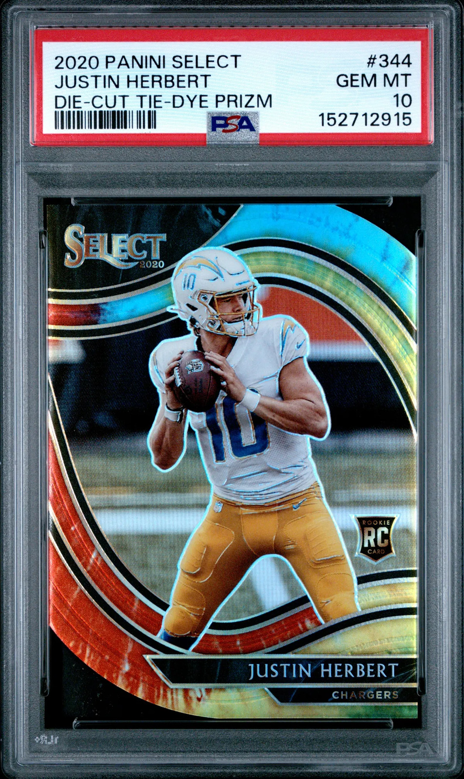 PSA 10 2020 Select Justin Herbert Die Cut Tie Dye Prizm Field Level RC /25 #344