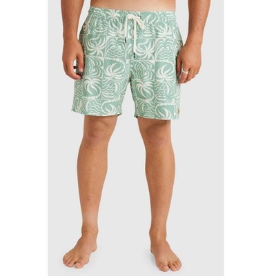 RVCA Men's Granite Green Exotica Print 17'' Elastic Swim Shorts Size L