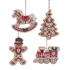 Gingerbread Man, Tree, Train  Rocking Horse Ornament Set J7837