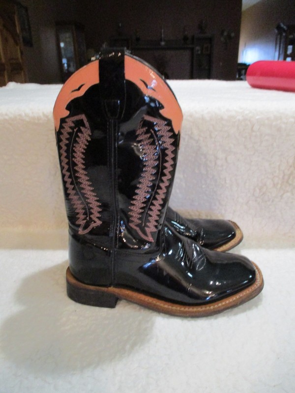 Girl's Youth, Old West, Black Patent, Leather, Cowboy, Western Boots, Size 4