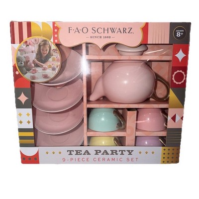 FAO Schwarz 9 Piece Real Hand-Glazed Porcelain Ceramic Tea Party Set NEW