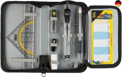Idena 20066 Compass in Case, 11 Pieces, with Protractor, Ruler, Replacement