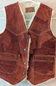 Genuine Leather Children's Vest Sz 12 Suede Western Snap Front Sherpa Lined Kids