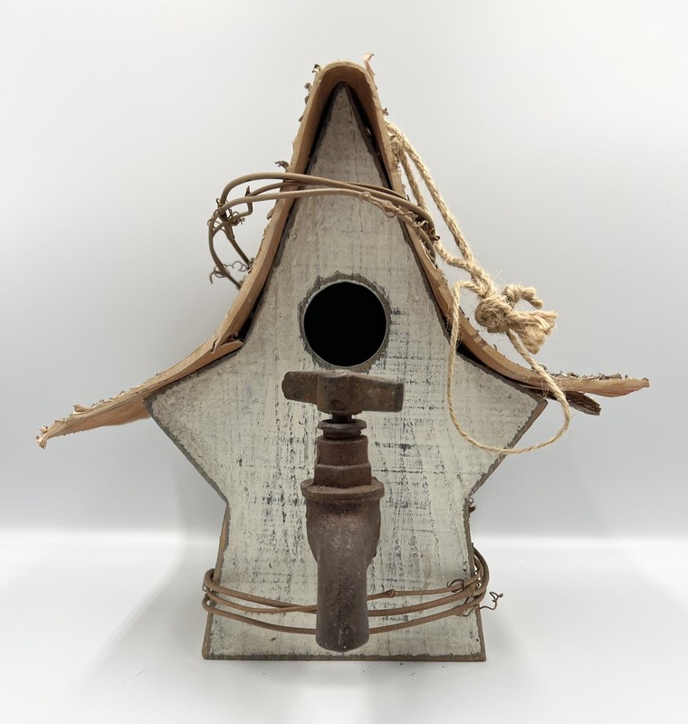 Vintage Look Birdhouse With Rusty Water Spigot