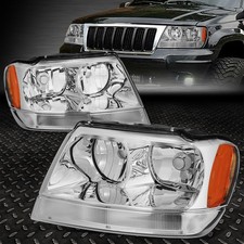 For 99-04 Jeep Grand Cherokee Wj Chrome Housing Amber Corner Headlight Head Lamp