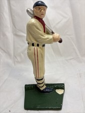 Figura de jugador de béisbol de hierro fundido �� Tope de puertas sujetalibros años 40 50 uniforme vintage