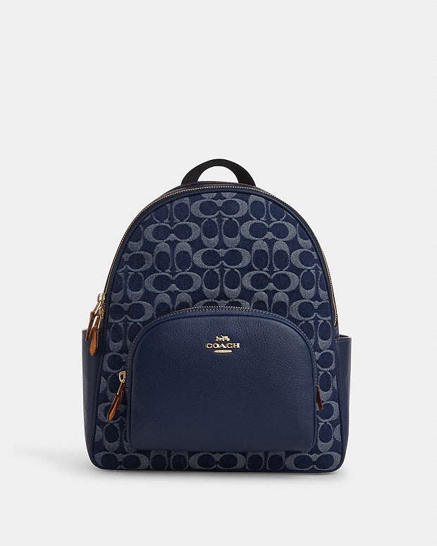 COACH レザーナップサック Coach Court Backpack In Signature Canvas In Denim & Leather