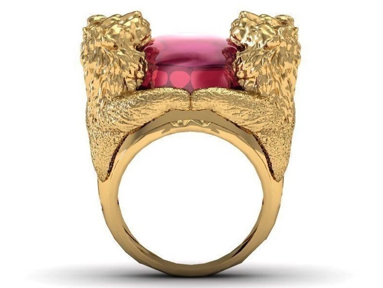 Antique 4 Lion Head Ring, Ruby Tiger Ring, Lion handmade mens ring - Image 4 of 4