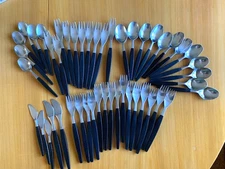 Lot 48 Pieces Gense Focus Deluxe Black Stainless Steel Folke Arström Sweden MCM