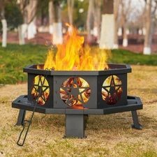32 Inch Octagonal Outdoor Wood Burning Fire Pits for Patio, Picnic,Bonfire