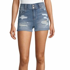 Blue Spice Women's Juniors Super High Waist Destructed Shorts Size 1 Med. Wash