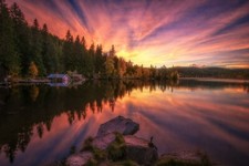 Landscape photography nature lake sunset boathouses Custom Gaming Mat Desk