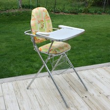 Vintage Holly Hobbie Highchair Chrome Metal Padded Vinyl Baby or Doll High-chair