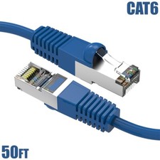 50FT Cat6 RJ45 Network LAN Ethernet Modem SSTP Shielded Patch Cable 26AWG Blue