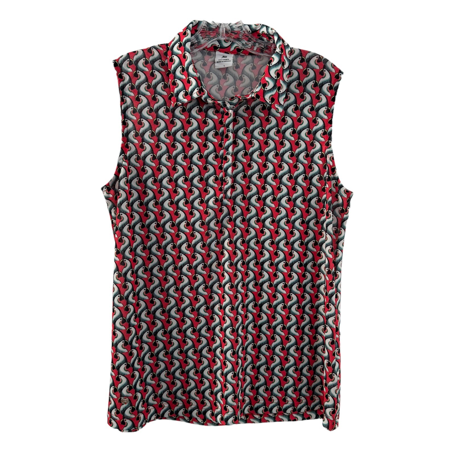 Daily Sports Sweden Womans Sz L Bird Print Sleeveless 3/4 Snap Button