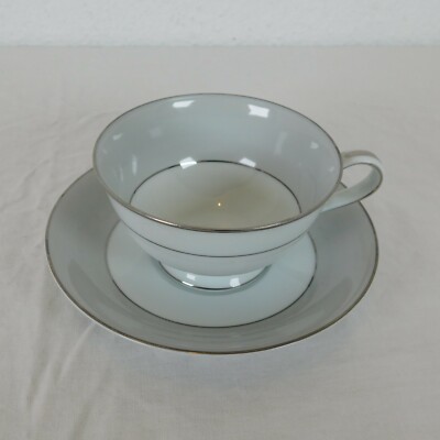 Set Noritake Grayburn Footed Cup 2.25'' tall & Saucer 5 5/8'' dia Platinum Trim