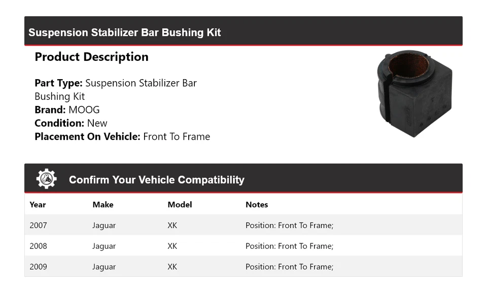 Kit de buje de barra estabilizadora de suspensión para Jaguar XK 2007-2009 MOOG 2007 2008 Foto 2 de 4