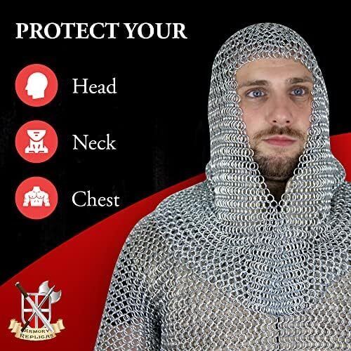 KAMPFBEREIT KETTENPOST COIF RÜSTUNG MITTELALTERLICHE RENAISSANCE KETTENPOST KAPUZENPANZERUNG - Bild 6 von 6