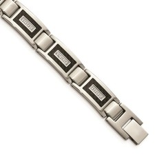 Stainless Steel Brushed  Polished w/CZ Black Carbon Fiber Inlay Bracelet