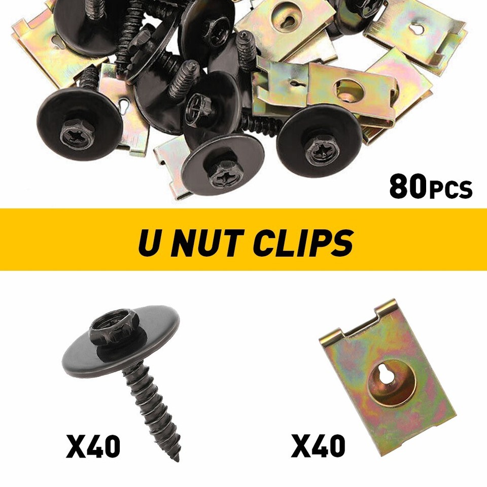 80 Car Body Fender Fastener Panel Kit Hex UNut Bolts Clips Screws