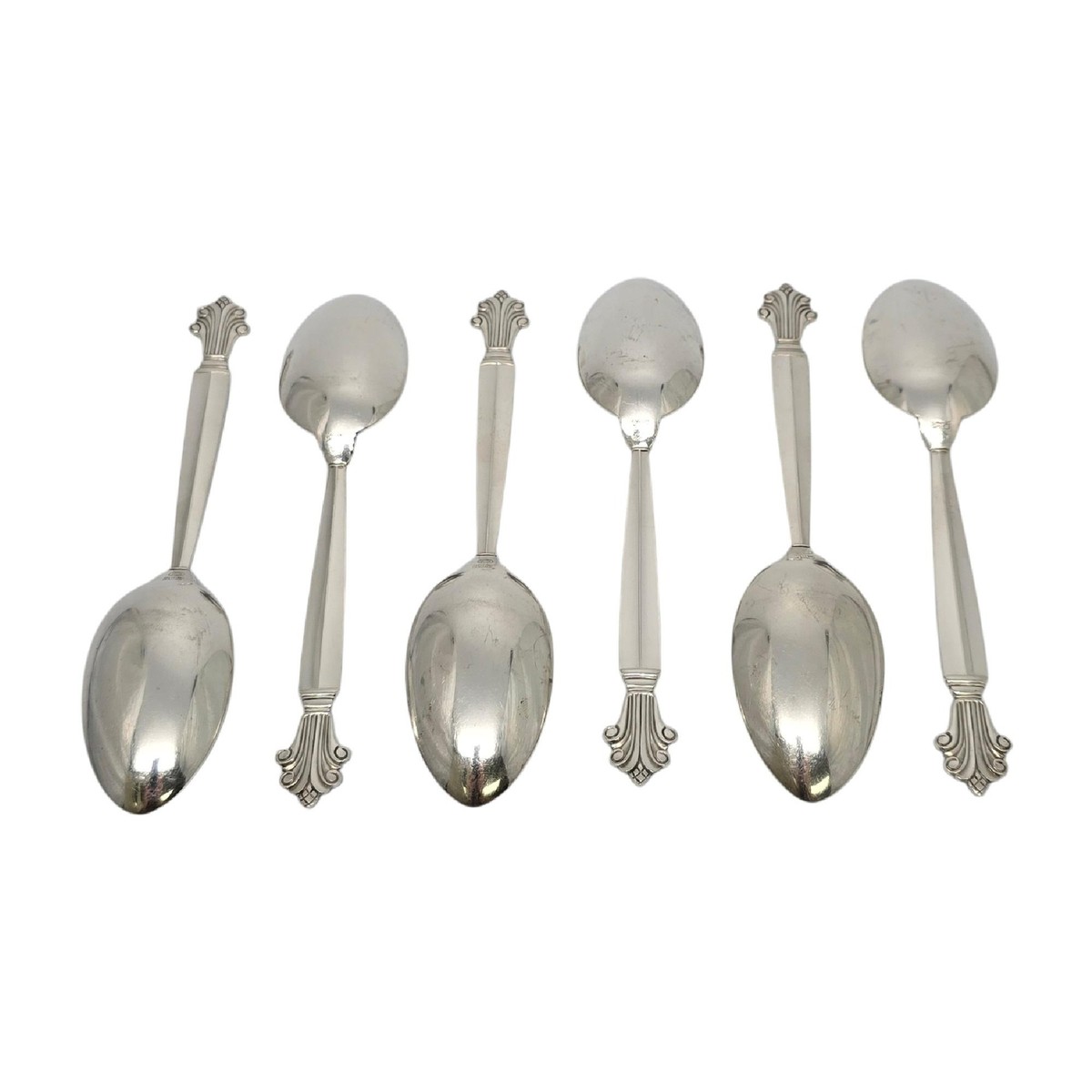 Set of 6 Georg Jensen Acanthus Sterling Silver Dessert/Oval