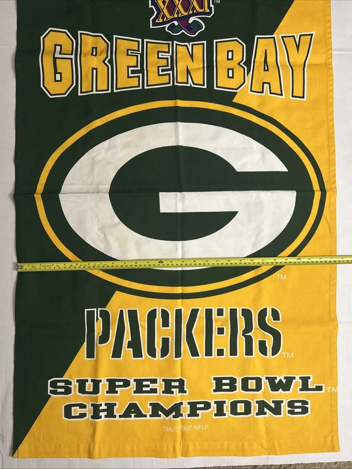 Green Bay Packers 1997 Super Bowl XXXI Campeones Hombre Cueva Bandera Bandera 45” X 28” Foto 4 de 4