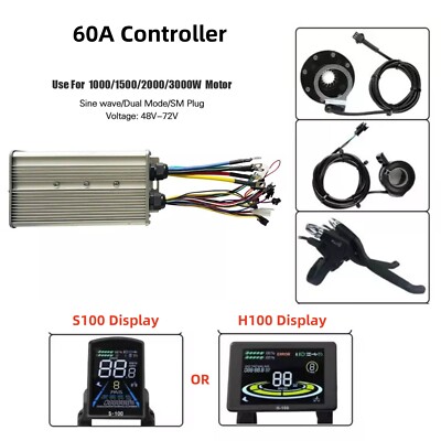E-bike 48V-72V 60A 1000W-3000W Dual Mode Sine Wave Motor Controller +Display Kit